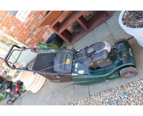 A Hayter Harrier 48 petrol lawnmower with electric start - rear roller needs service
