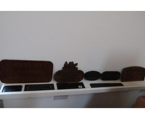 Nine vintage cast iron engineering signs inc Headly &amp; Evans Cambridge, Garrett Leiston