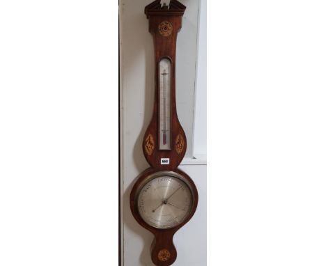 A 19th century mahogany and inlaid barometer with a silvered dial signed Molton St Lawrence Step Norwich - in working order w