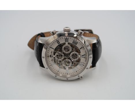 A Lindberg and Sons skeleton automatic chronograph, the signed exhibition dial with Roman numerals and minute track and four 