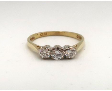 A vintage yellow stone gold 3 stone diamond ring, diamond weight 0.5ct, diamond weight marked on inside of the ring, very goo