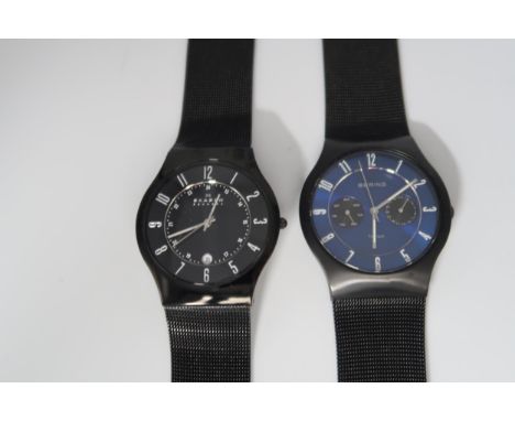 A Skagen of Denmark, the signed black dial with Arabic numerals to the outside chapter ring, with internal twenty four hour c