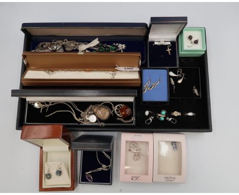 A large collection of silver jewellery. Modern and vintage, includes necklaces and earrings etc