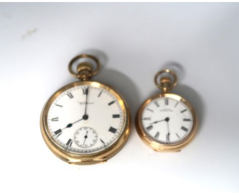 A 14ct gold plated Waltham pocket watch - not working - together with a plated American Waltham USA, Traveler pocket watch - 