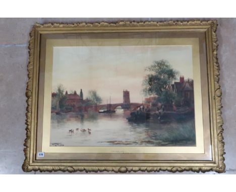 Henry Charles Fox RBA - A large and handsome watercolour of the River Great Ouse at St Ives Cambridgeshire, dated 1903 - Depi
