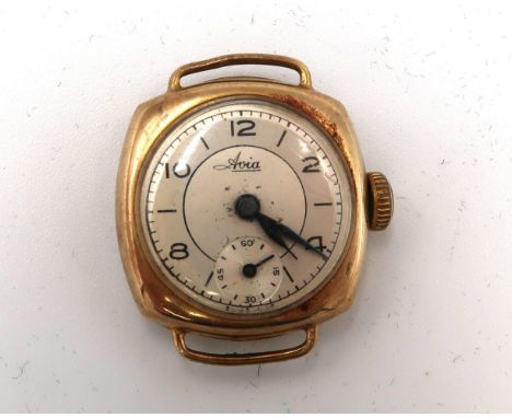 A lady's mid century 9ct gold cased Avia watch, the signed dial with Arabic numerals and baton markers, with subsidiary secon