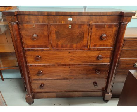 A 19th century mahogany 'Scotch' chest with 3 hat drawers and 3 drawers below, on bun feet, width 129 cm 