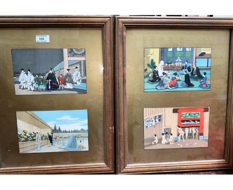 Two double framed sets of Japanese prints , an unsigned Lowry print and two others. 