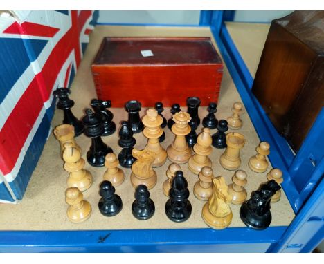 A turned wood chess set; a set of ebony and bone dominoes, up to double 9's; other vintage games 