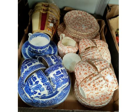 A Victorian pottery part tea service, registration number 49992; other tea china, 3 decorative lamp shades 