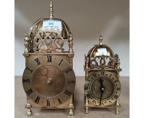 Two reproduction lantern clocks with mechanical movements, heights 25 &amp; 17 cm 