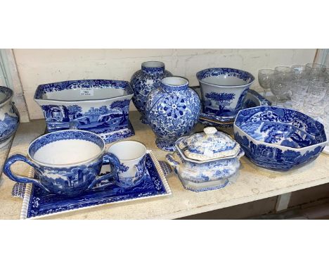 A Spode Italian planter and Jardiniere, other similar blue and white pottery.&nbsp; Condition:-&nbsp;Platter in good conditio