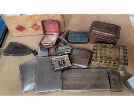 A selection of vintage tins, smoking ephemera etc 