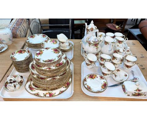 A large quantity of Royal Albert Old Country Roses diner/teaware, 100 pieces approx.&nbsp;&nbsp;Teapot cracked, bowl cracked,