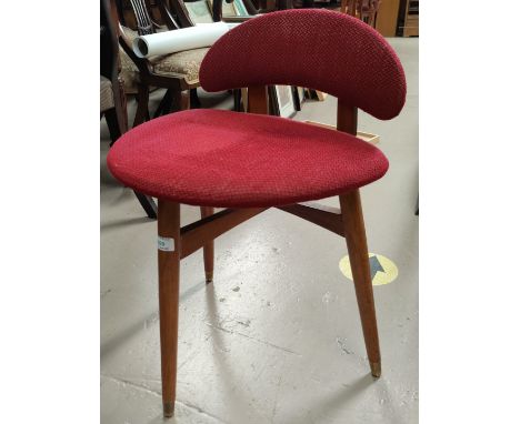 A 1960's teak designer dressing chair; a turned wood standard lamp; a 1930's set of 4 oak dining chairs 