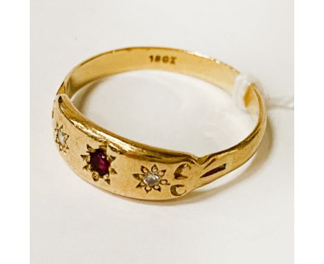 18CT GOLD RUBY &amp; DIAMOND RING 2.9 GRAMS APPROX