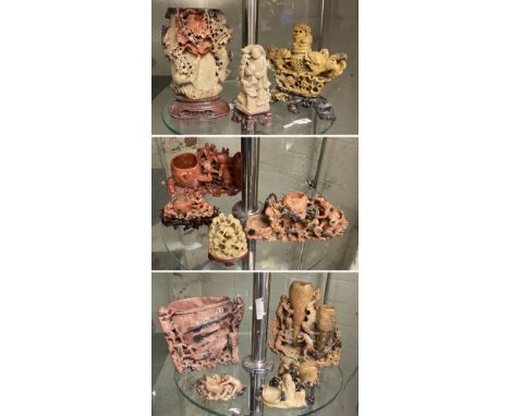 QTY ORIENTAL SOAPSTONE FIGURES AND MONKEY FIGURES
