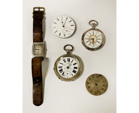 2 H/M SILVER POCKET WATCHES &amp; 2 POCKET WATCH FACES 1 IN BRAILLE A/F &amp; VINTAGE WATCH