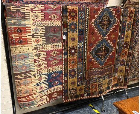 TWO ANTIQUE CARPET / CURTAINS A/F