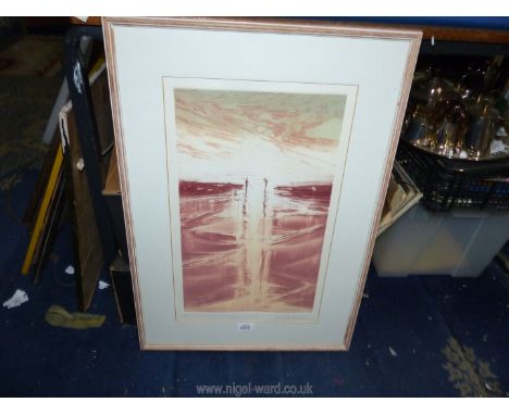 A limited edition coloured Etching/aquatint by Michael Richecoeur (1946) titled 'Prawning Evening'. Signed, titled and number
