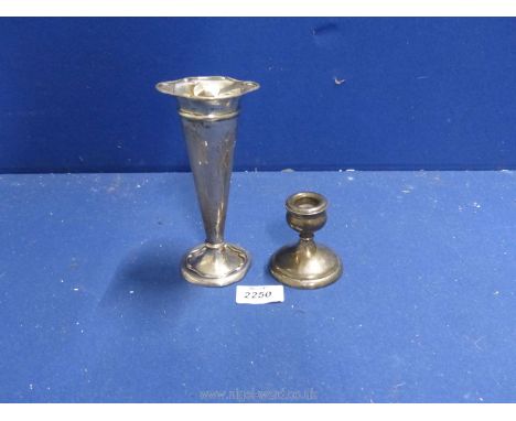 A Silver Bud Vase, Birmingham 1907, a/f and a Silver candlestick, Birmingham 1922.