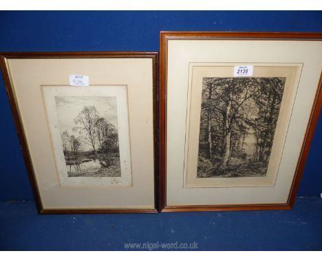 A framed and mounted Etching entitled "In Summer Woods" by C.P. Slocombe along with a framed and mounted Etching of a river s