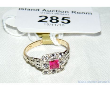Ruby and diamond ring in gold setting