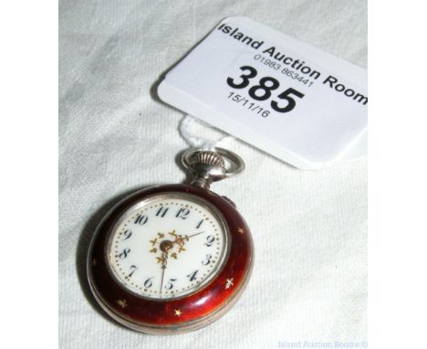 A silver and red enamel lady's fob watch