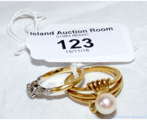 A 14ct gold pearl ring, together with one other