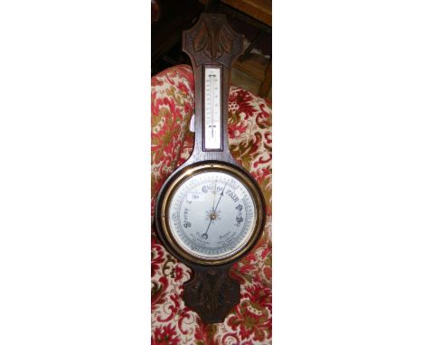 Oak cased barometer/thermometer