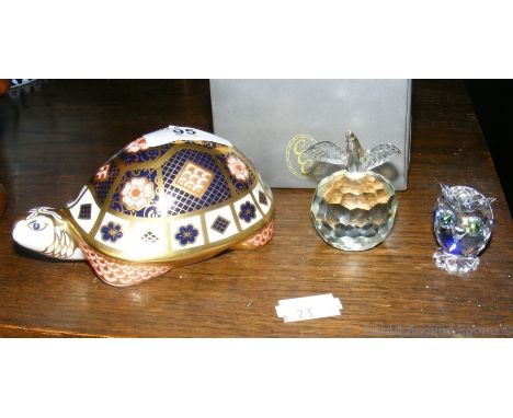 Royal Crown Derby "Mother Tortoise" paperweight with gold button, together with other collectables