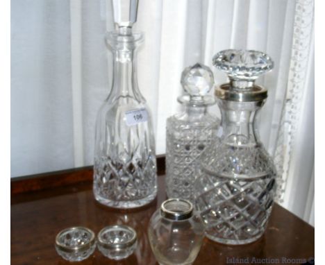 Silver rimmed decanter, vase