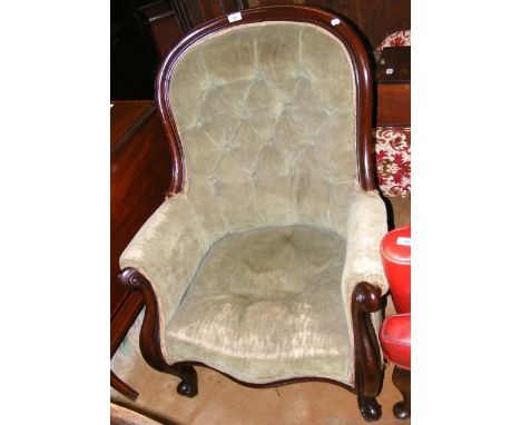 Victorian button back easy chair on cabriole front supports