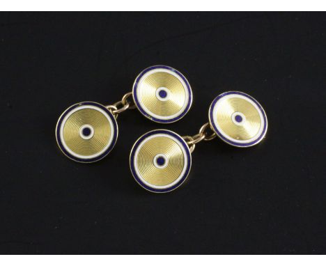 A pair of early 20th century French gold and two colour enamel "target" cufflinks by Lacloche Freres, numbered 67076, gross 7