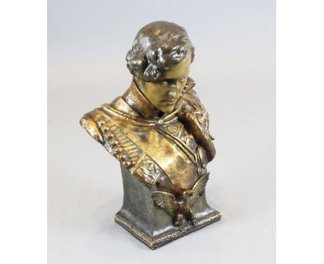 A Goldscheider earthenware bust of a Prussian gentleman in uniform, height 25in.