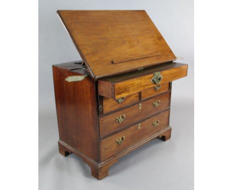 A George III mahogany architect's chest. with rising top, two short and two long drawers, on bracket feet, W.3ft 3in. D.2ft H
