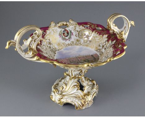 A rare and impressive George Grainger & Co. Worcester topographical dessert service centrepiece, c.1846, finely painted in en