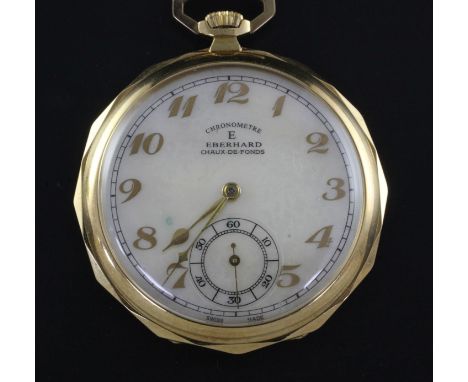 An early 20th century Swiss E. Eberhard 18ct gold and diamond set keyless lever dress pocket watch, the mother of pearl Arabi