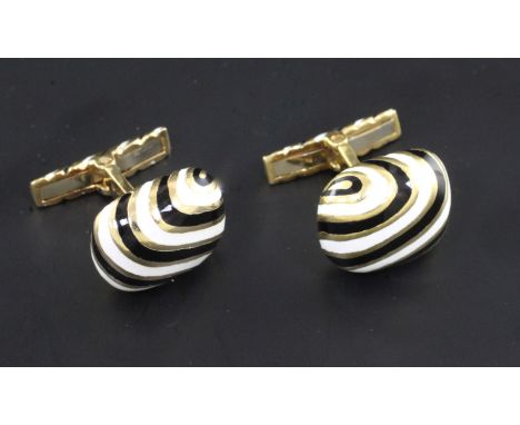 A pair of David Webb 18ct gold and two colour enamel cufflinks, with swirling decoration, 15mm.