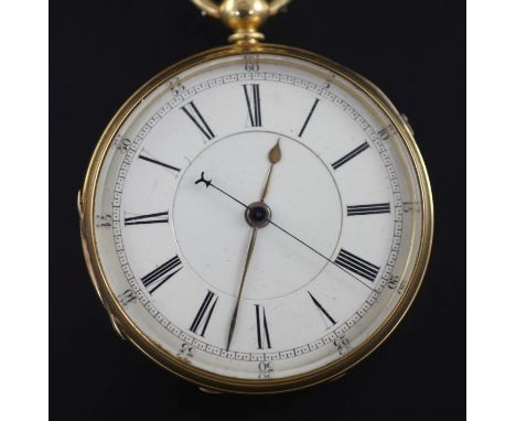 A Victorian engine turned 18ct gold keywind pocket watch, with Roman dial.