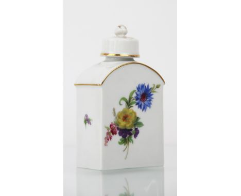 A Furstenberg West - Germany porcelain tea caddy and cover, decorated with flowers, 13cm