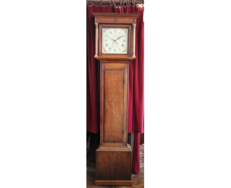 A George III 30 hour oak long case clock by Walter Thomas of Whitchurch, the 28cm dial signed and with date aperture and subs