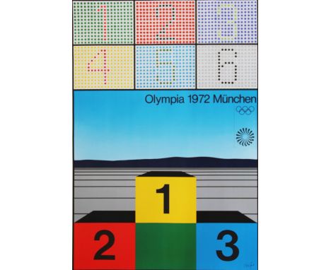 Werner Nofer (b 1937),
Colour lithograph,
Olympia 1972 Munchen - Munich Summer Olympics 1972 - original poster depicting the 