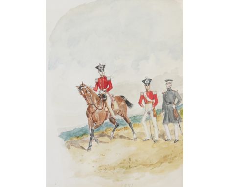 English School - 20th Century,
pencil and watercolour,
officers of the 22nd Regiment of Foot,
sold with a selection of other 