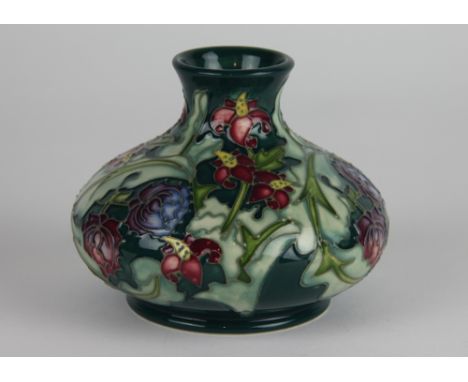 A Moorcroft Leicester pattern vase c. 1995, of squat ovoid form, decorated with scrolling flowers and foliage, impressed and 