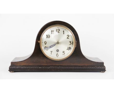 A modern walnut bracket clock, with Roman numeral chapter ring, 24cm; a 1940's walnut mantel clock; a glass walking cane and 