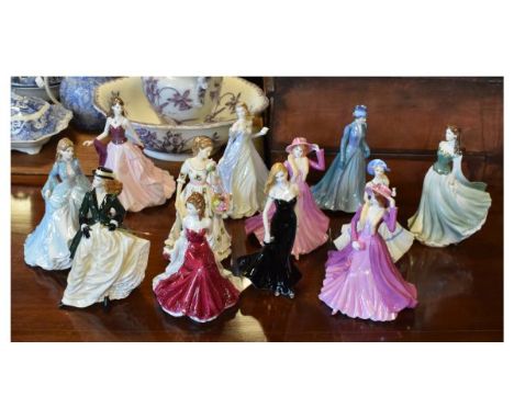 Twelve assorted figurines comprising: five Royal Worcester - Golden Moments, Best Wishes, Summer, Romance, High Society, and 