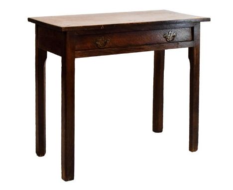 George III oak rectangular top side table fitted one long drawer to the frieze and standing on square supports   Condition: 