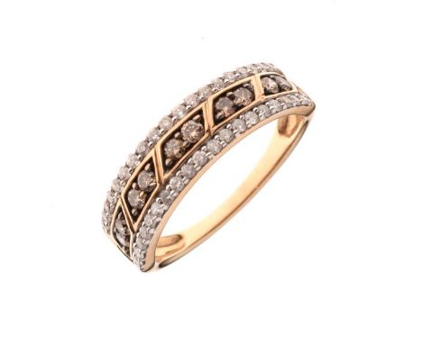 Half eternity ring stamped '10k', set diamonds and champagne-coloured diamonds, size N½, 2.9g approx   Condition: 