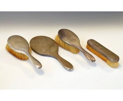 George V engine turned silver backed four piece brush set, London 1919   Condition: 